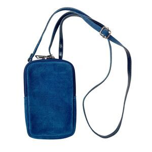 Leather Phone Crossbody Bag Blue Suede Mini Adjustable Strap Travel‎ Italy